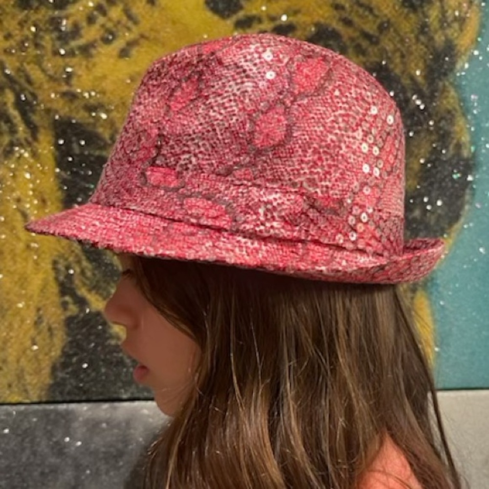 💓Girls pink snake print Fedora Hat